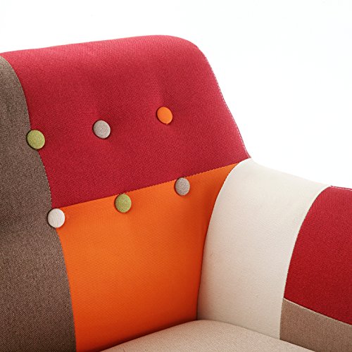 Versa Red Patchwork Butaca para Salón, Dormitorio o Comedor, Sillón confortable y diferente, con Apoyabrazos, Medidas (Al x L x An) 76 x 63 x 68 cm, Algodón y Madera, Color Rojo
