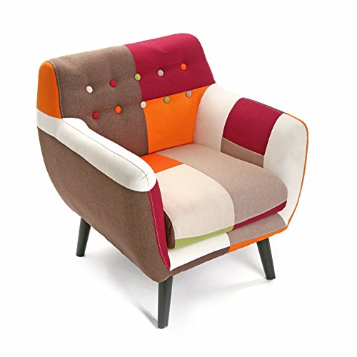 Versa Red Patchwork Butaca para Salón, Dormitorio o Comedor, Sillón confortable y diferente, con Apoyabrazos, Medidas (Al x L x An) 76 x 63 x 68 cm, Algodón y Madera, Color Rojo
