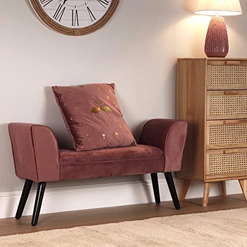 Versa Terracota Taburete pie de Cama para el Dormitorio, Banco para el Hall o la Entrada, con Apoyabrazos, Medidas (Al x L x An) 53 x 32 x 100 cm, Algodón y Madera, Color Rosa