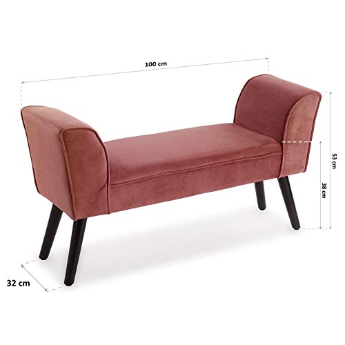 Versa Terracota Taburete pie de Cama para el Dormitorio, Banco para el Hall o la Entrada, con Apoyabrazos, Medidas (Al x L x An) 53 x 32 x 100 cm, Algodón y Madera, Color Rosa