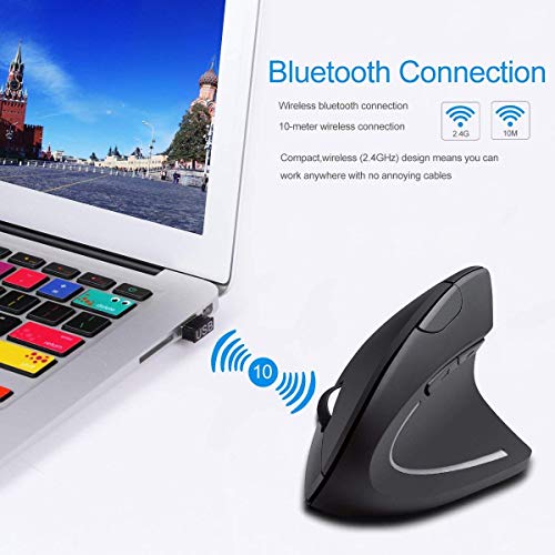 Vertical Ergonómico Ratón óptico USB | Forma Vertical | Diseño Ergonómico - Prevención de Codo de Tenista/ Enfermedad del Ratón (Síndrome RSI) - Protege Especialmente el Brazo | 6 Botones (WIRELESS)