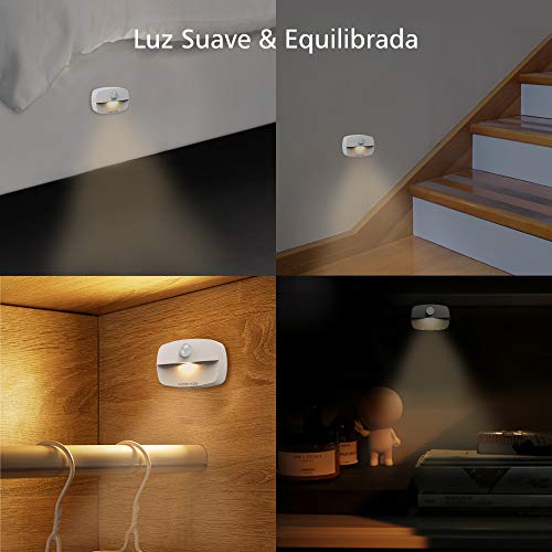 VESKYAO luz de Noche, Luz Nocturna LED con Sensor de Movimiento, Luces que Funcionan con Pilas, Adecuada para Dormitorio, Baño, Inodoro, Escaleras, Cocina, Pasillo (3 Pack)