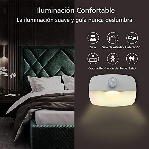 VESKYAO luz de Noche, Luz Nocturna LED con Sensor de Movimiento, Luces que Funcionan con Pilas, Adecuada para Dormitorio, Baño, Inodoro, Escaleras, Cocina, Pasillo (3 Pack)