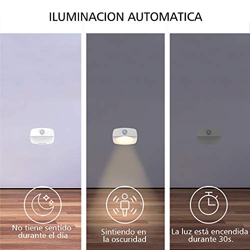 VESKYAO luz de Noche, Luz Nocturna LED con Sensor de Movimiento, Luces que Funcionan con Pilas, Adecuada para Dormitorio, Baño, Inodoro, Escaleras, Cocina, Pasillo (3 Pack)