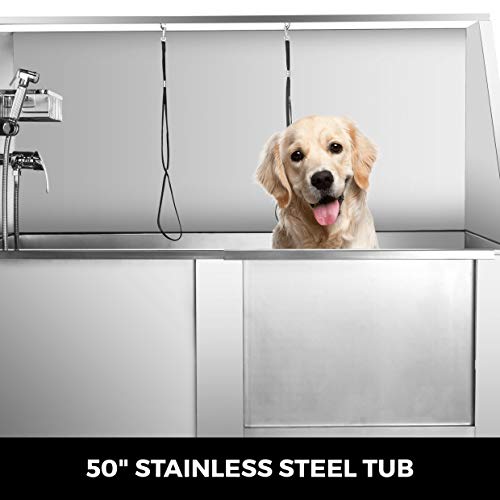VEVOR 127cm Bañera para Perros Bañera de Acero Inoxidable para Mascota con Capacidad de 180kg Bañera de Mascota Grande Tina de Baño de Perro Ducha para Perro Mascota para Consumo y Comercial