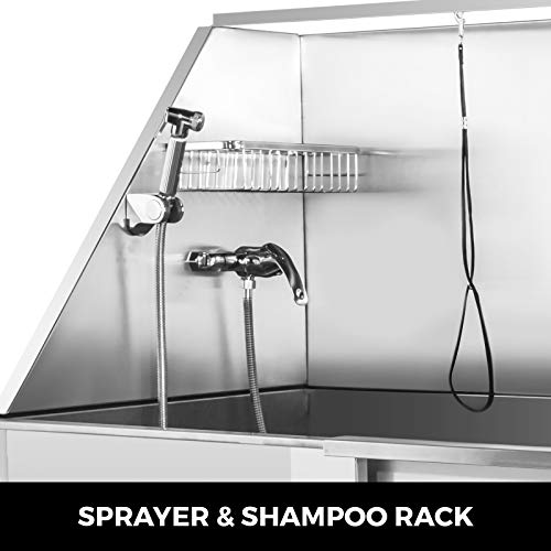 VEVOR 127cm Bañera para Perros Bañera de Acero Inoxidable para Mascota con Capacidad de 180kg Bañera de Mascota Grande Tina de Baño de Perro Ducha para Perro Mascota para Consumo y Comercial