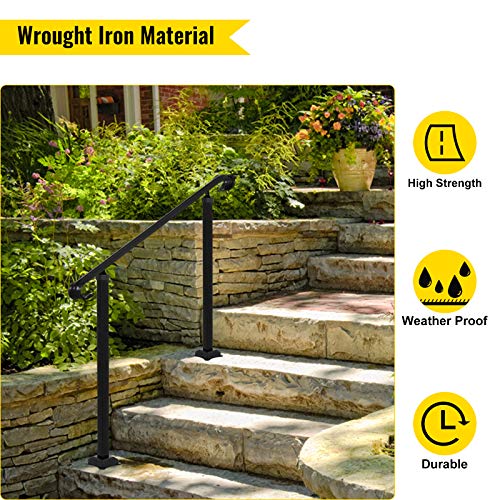 VEVOR Barandilla de Escalera Exterior 140 x 13,5 x 97 cm Barandilla de Hierro Forjado Altura y Ángulo Ajustable Pasamanos Exterior Portal para 2-3 Escalones Barandilla de Escalera Negro Entrada Jardín