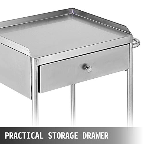 VEVOR Carrito de Médico con 2 Capas y 1 Cajón de 53,1 x 41,9 x 77,2 cm, Carrito de Laboratorio Acero Inoxidable de Plata, Carrito de Metal con 4 Ruedas Omnidireccional para Cafeterías y Hoteles