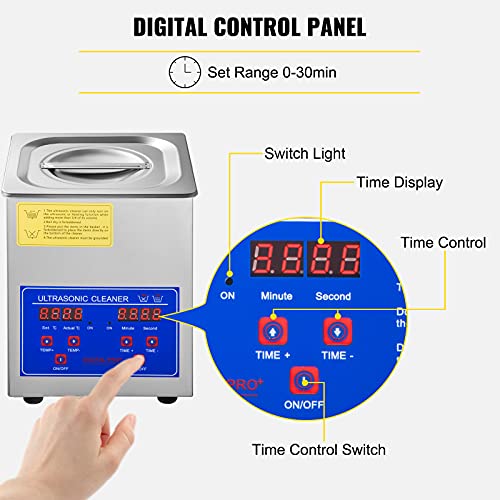 VEVOR Limpiador Ultrasónico 1.3L, 60W Limpiador Ultrasónico Profesional de Acero Inoxidable, Máquina de Limpieza Ultrasónica Potente Frecuencia de 40 kHz con Pantalla LED para Joyas, Reloj, Gafas