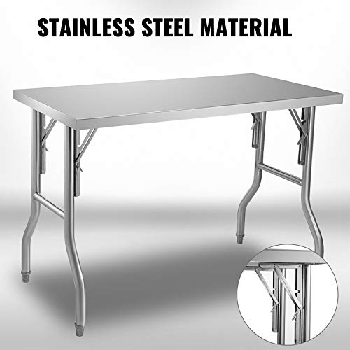 VEVOR Mesa de Trabajo Cocina 1220 x 610 x 850 mm Mesa de Trabajo Plegable Acero Inoxidable Capacidad de 300 kg Mesa Acero Inoxidable con Pies Ajustables para Camping Cocina Comercial Lavadero Garaje