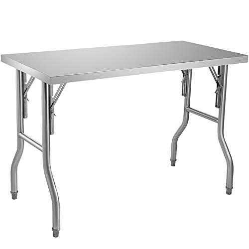 VEVOR Mesa de Trabajo Cocina 1220 x 610 x 850 mm Mesa de Trabajo Plegable Acero Inoxidable Capacidad de 300 kg Mesa Acero Inoxidable con Pies Ajustables para Camping Cocina Comercial Lavadero Garaje
