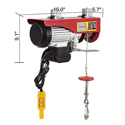 VEVOR Polipasto Eléctrico para Elevación 1100 lbs (500 kg), Elevador Eléctrico 1020 W para Garaje Auto con Control Remoto, Elevador de Cable en Acero