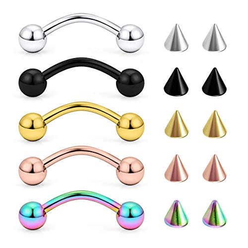 VFUN 16G Piercing Ceja Anillo Curvados Barbell Piercing Oreja Rook Helix Tragus Piercing Labio Ombligo Anillo Acero Inoxidable con Reemplazo Spike 10mm