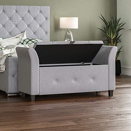 Vida Designs, Lino Gris Claro, otomana de Sevilla, Tapa de Tela, Asiento, Taburete, Banco de Ventana, Cofre, Caja de Almacenamiento de Juguetes, puf, reposapiés