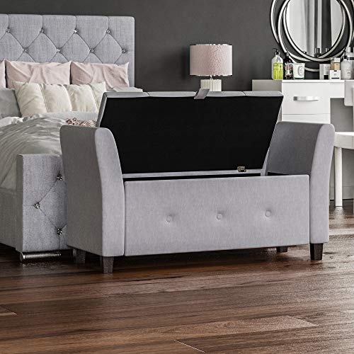 Vida Designs, Lino Gris Claro, otomana de Sevilla, Tapa de Tela, Asiento, Taburete, Banco de Ventana, Cofre, Caja de Almacenamiento de Juguetes, puf, reposapiés