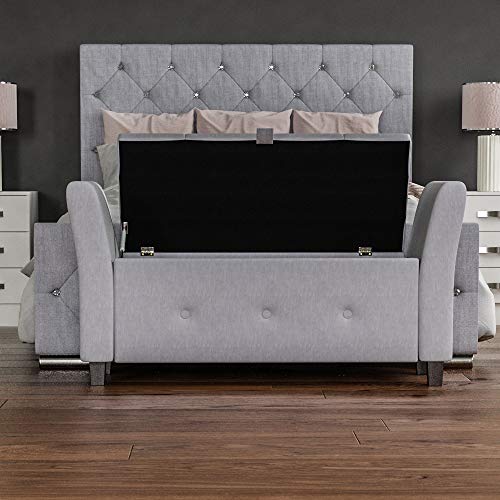 Vida Designs, Lino Gris Claro, otomana de Sevilla, Tapa de Tela, Asiento, Taburete, Banco de Ventana, Cofre, Caja de Almacenamiento de Juguetes, puf, reposapiés