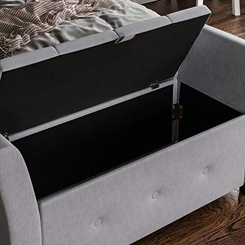 Vida Designs, Lino Gris Claro, otomana de Sevilla, Tapa de Tela, Asiento, Taburete, Banco de Ventana, Cofre, Caja de Almacenamiento de Juguetes, puf, reposapiés