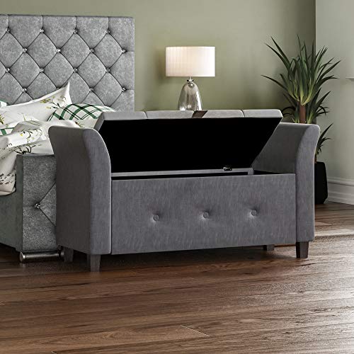Vida Designs, Lino Gris Oscuro, otomana de Sevilla, Tapa de Tela, Asiento, Taburete, Banco de Ventana, Cofre, Caja de Almacenamiento de Juguetes, puf, reposapiés