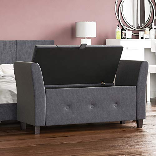 Vida Designs, Lino Gris Oscuro, otomana de Sevilla, Tapa de Tela, Asiento, Taburete, Banco de Ventana, Cofre, Caja de Almacenamiento de Juguetes, puf, reposapiés