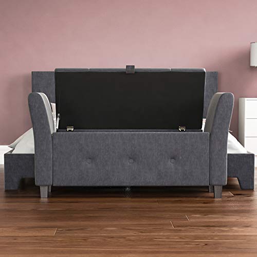 Vida Designs, Lino Gris Oscuro, otomana de Sevilla, Tapa de Tela, Asiento, Taburete, Banco de Ventana, Cofre, Caja de Almacenamiento de Juguetes, puf, reposapiés