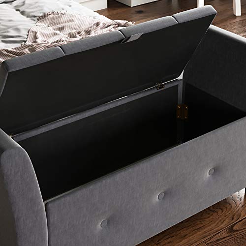 Vida Designs, Lino Gris Oscuro, otomana de Sevilla, Tapa de Tela, Asiento, Taburete, Banco de Ventana, Cofre, Caja de Almacenamiento de Juguetes, puf, reposapiés