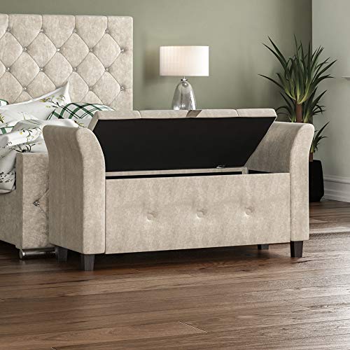 Vida Designs, Terciopelo champán, otomana de Sevilla, Tapa de Tela, Asiento, Taburete, Banco de Ventana, Cofre, Caja de Almacenamiento de Juguetes, puf, reposapiés
