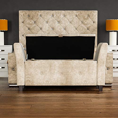 Vida Designs, Terciopelo champán, otomana de Sevilla, Tapa de Tela, Asiento, Taburete, Banco de Ventana, Cofre, Caja de Almacenamiento de Juguetes, puf, reposapiés