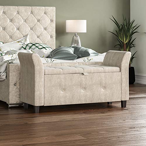 Vida Designs, Terciopelo champán, otomana de Sevilla, Tapa de Tela, Asiento, Taburete, Banco de Ventana, Cofre, Caja de Almacenamiento de Juguetes, puf, reposapiés