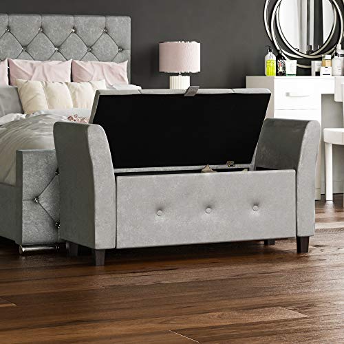 Vida Designs, Terciopelo Gris Claro, otomana de Sevilla, Tapa de Tela, Asiento, Taburete, Banco de Ventana, Cofre, Caja de Almacenamiento de Juguetes, puf, reposapiés