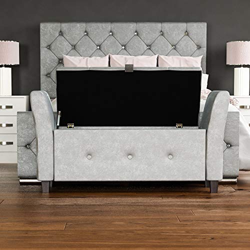 Vida Designs, Terciopelo Gris Claro, otomana de Sevilla, Tapa de Tela, Asiento, Taburete, Banco de Ventana, Cofre, Caja de Almacenamiento de Juguetes, puf, reposapiés