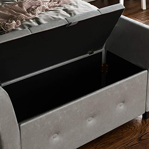 Vida Designs, Terciopelo Gris Claro, otomana de Sevilla, Tapa de Tela, Asiento, Taburete, Banco de Ventana, Cofre, Caja de Almacenamiento de Juguetes, puf, reposapiés