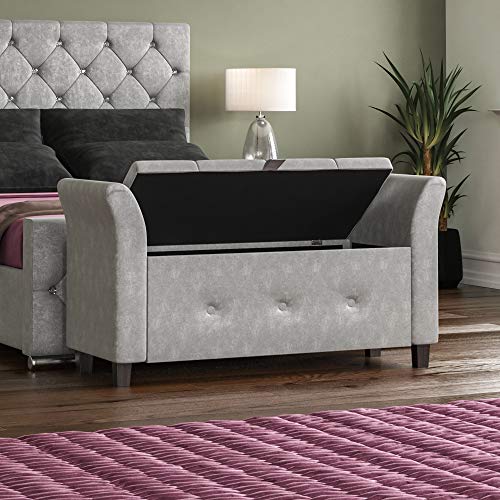 Vida Designs, Terciopelo Plateado, otomana de Sevilla, Tapa de Tela, Asiento, Taburete, Banco de Ventana, Cofre, Caja de Almacenamiento de Juguetes, puf, reposapiés