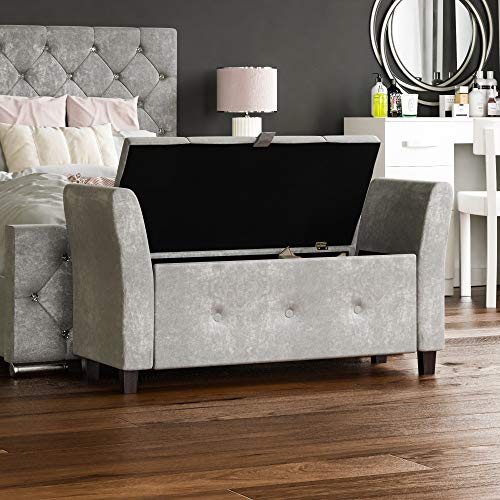 Vida Designs, Terciopelo Plateado, otomana de Sevilla, Tapa de Tela, Asiento, Taburete, Banco de Ventana, Cofre, Caja de Almacenamiento de Juguetes, puf, reposapiés