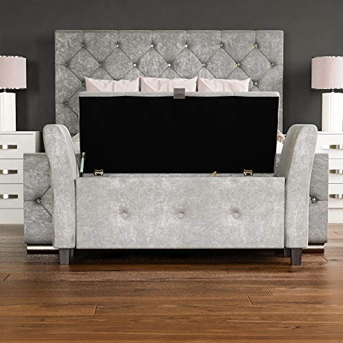 Vida Designs, Terciopelo Plateado, otomana de Sevilla, Tapa de Tela, Asiento, Taburete, Banco de Ventana, Cofre, Caja de Almacenamiento de Juguetes, puf, reposapiés