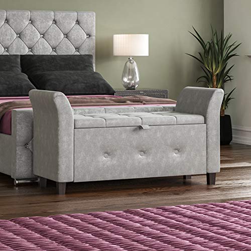 Vida Designs, Terciopelo Plateado, otomana de Sevilla, Tapa de Tela, Asiento, Taburete, Banco de Ventana, Cofre, Caja de Almacenamiento de Juguetes, puf, reposapiés