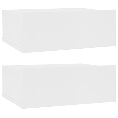 vidaXL 2X Mesita de Noche Flotante Aglomerado Blanco 40x30x15 cm Mesilla Cama