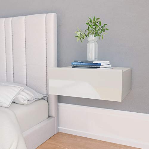 vidaXL 2X Mesita de Noche Flotantes Aglomerado Hogar Elegantes Clásicas Modernas Prácticas Duraderas Resistentes Funcionales Blanco Brillo 40x30x15cm