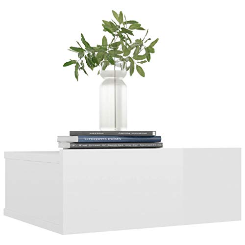 vidaXL 2X Mesita de Noche Flotantes Aglomerado Hogar Elegantes Clásicas Modernas Prácticas Duraderas Resistentes Funcionales Blanco Brillo 40x30x15cm