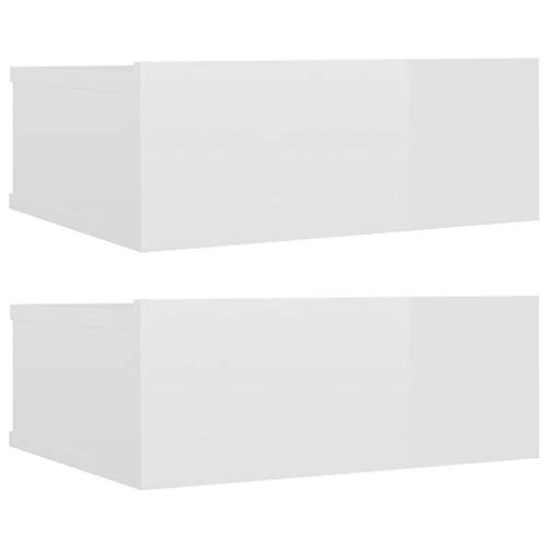 vidaXL 2X Mesita de Noche Flotantes Aglomerado Hogar Elegantes Clásicas Modernas Prácticas Duraderas Resistentes Funcionales Blanco Brillo 40x30x15cm