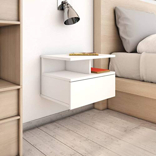 vidaXL 2X Mesitas Noche Flotante Aglomerado Mobiliario Hogar Decoración Diseño Sencillo Elegantes Funcionales Prácticos Compactos Blanca 40x31x27cm