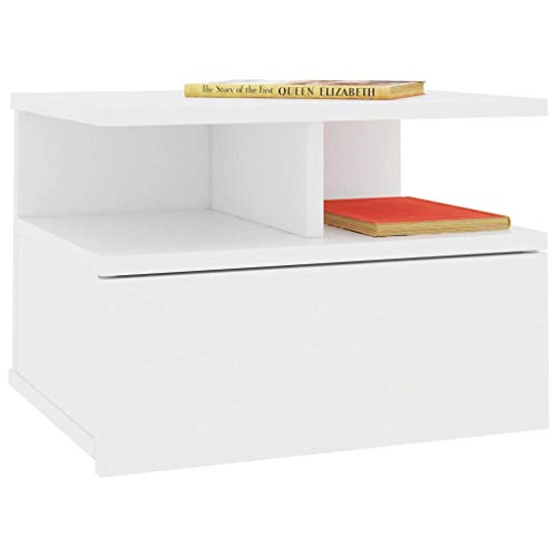 vidaXL 2X Mesitas Noche Flotante Aglomerado Mobiliario Hogar Decoración Diseño Sencillo Elegantes Funcionales Prácticos Compactos Blanca 40x31x27cm