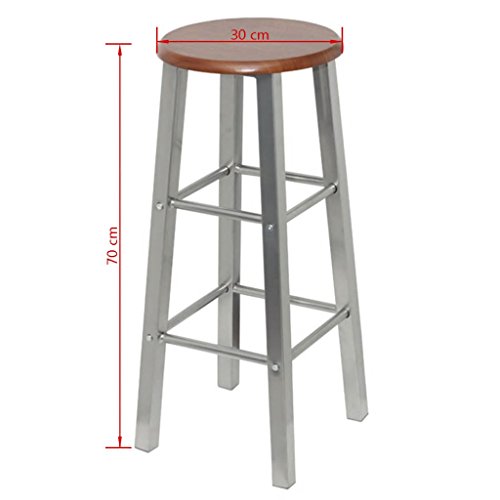 vidaXL 2X Taburetes de Barra de Cocina Acero y MDF Marrón Sillas Altas de Bar