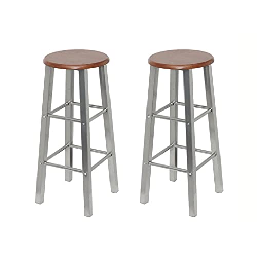 vidaXL 2X Taburetes de Barra de Cocina Acero y MDF Marrón Sillas Altas de Bar