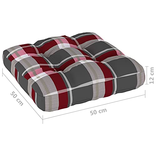 vidaXL Cojín para Sofá de Palets Asiento Silla Respaldo Jardín Patio Balcón Terraza Exterior Suave Decoración Estampado a Cuadros Rojo 50x50x12 cm
