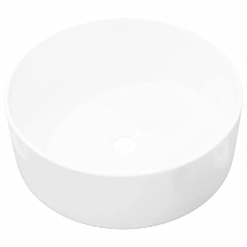 vidaXL Lavabo Moderno Redondo de Cerámica Blanco Lavamanos Aseo Cuarto de Baño