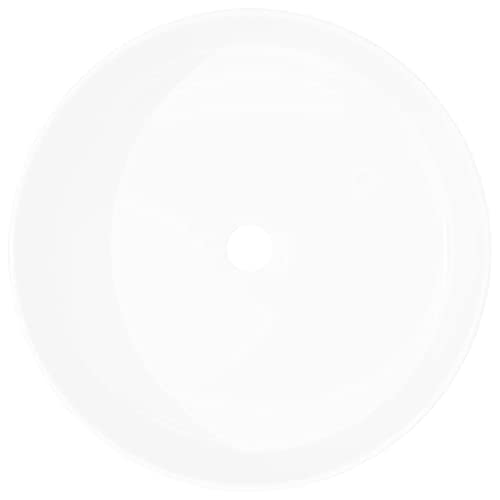 vidaXL Lavabo Moderno Redondo de Cerámica Blanco Lavamanos Aseo Cuarto de Baño