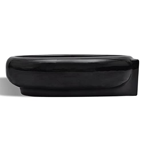 vidaXL Lavabo Redondo con Agujero de Grifo Desagüe Cerámica Negro Lavamanos