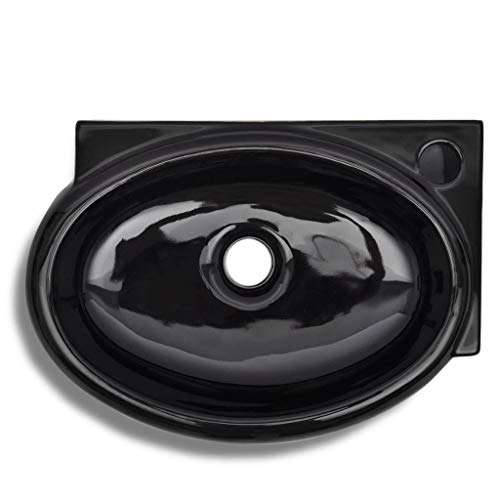 vidaXL Lavabo Redondo con Agujero de Grifo Desagüe Cerámica Negro Lavamanos