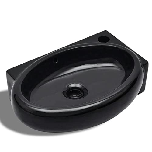 vidaXL Lavabo Redondo con Agujero de Grifo Desagüe Cerámica Negro Lavamanos