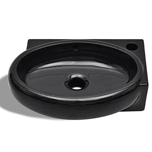 vidaXL Lavabo Redondo con Agujero de Grifo Desagüe Cerámica Negro Lavamanos